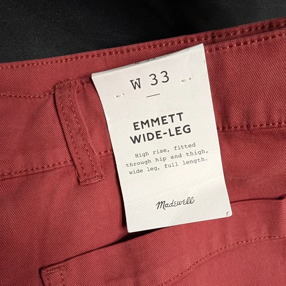 Madewell Emmett Wide-Leg Patch Pocket Pants Antique Rose Red Size 33‎ NEW